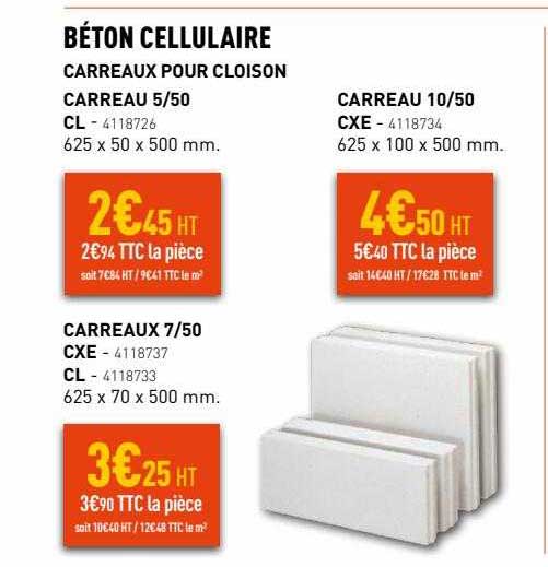 béton cellulaire carreaux pour cloison carreau 5-50 , carreau 7-50, carreau 10-50