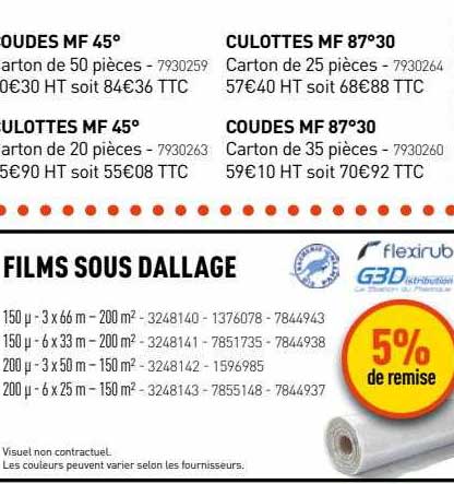 coudes mf 45°, culottes mf 45°, culottes mf 87°30, coudes mf 87°30 , films sous dallage