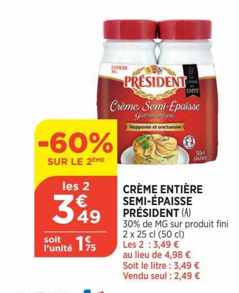 crème entière semi-épaisse président