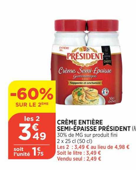 crème entière semi-épaisse président