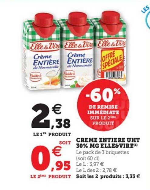 Crème Entière Uht 30% Mg Elle & Vire