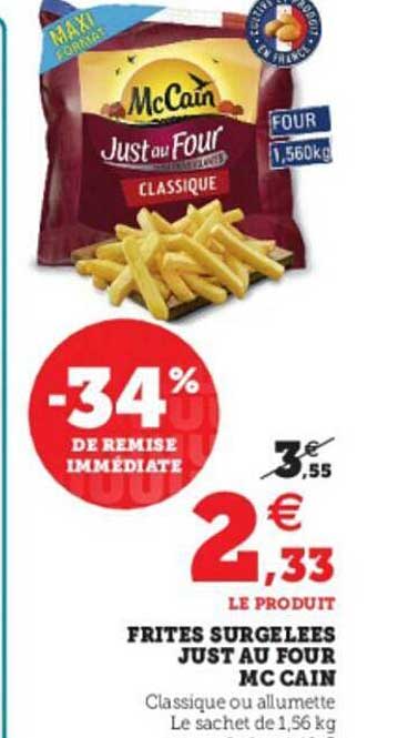 frites surgelées just au four mc cain