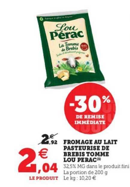 fromage au lait pasteurisé de brebis tomme lou pérac