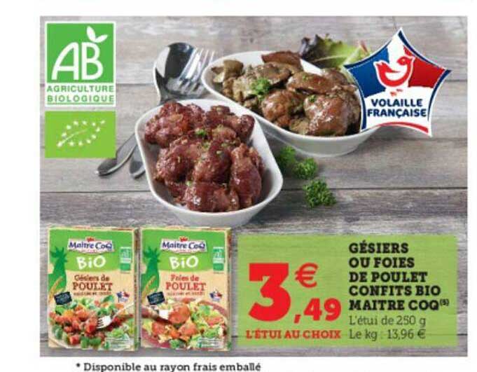 gésiers ou foies de poulet confits bio maître coq