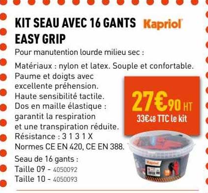 kit seau avec 16 gants easy grip kapriol