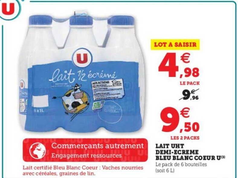 lait uht demi-écrémé bleu blanc cœur u