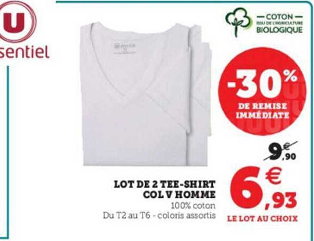 lot de 2 tee-shirt col v homme