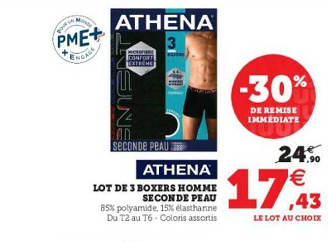 lot de 3 boxers homme seconde peau athena