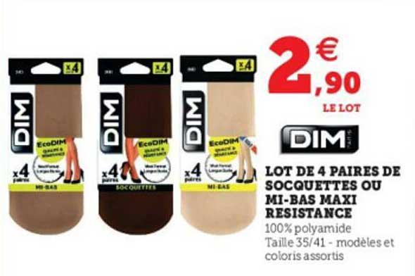 lot de 4 paires de socquettes ou mi-bas maxi résistance dim