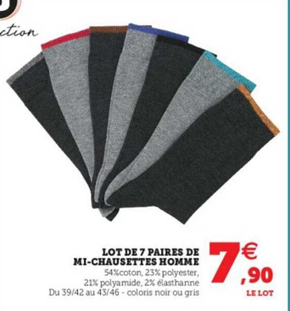lot de 7 paires de mi-chaussettes homme