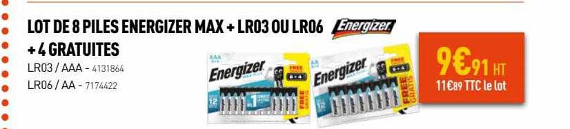 lot de 8 piles energizer max + lr03 ou lr06 + 4 gratuites energizer