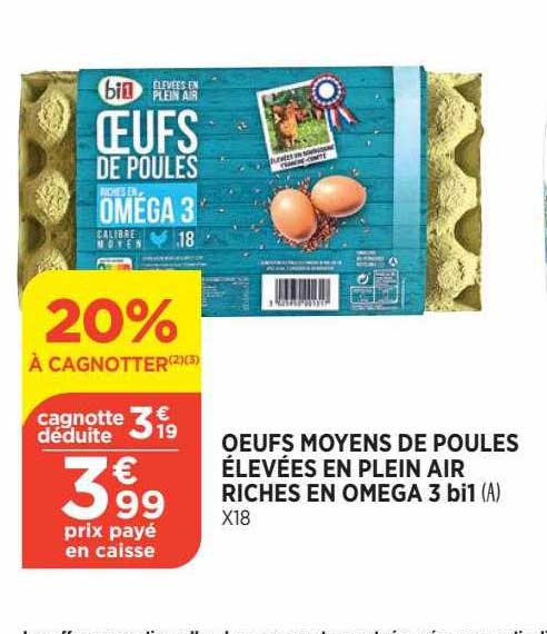 oeufs moyens de poules élevées en plein air riches en oméga 3 bi1