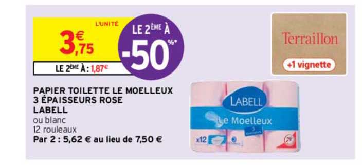 papier toilette le moelleux 3 épaisseurs rose labell