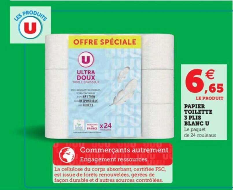 papier toilettes 3 plis blanc u
