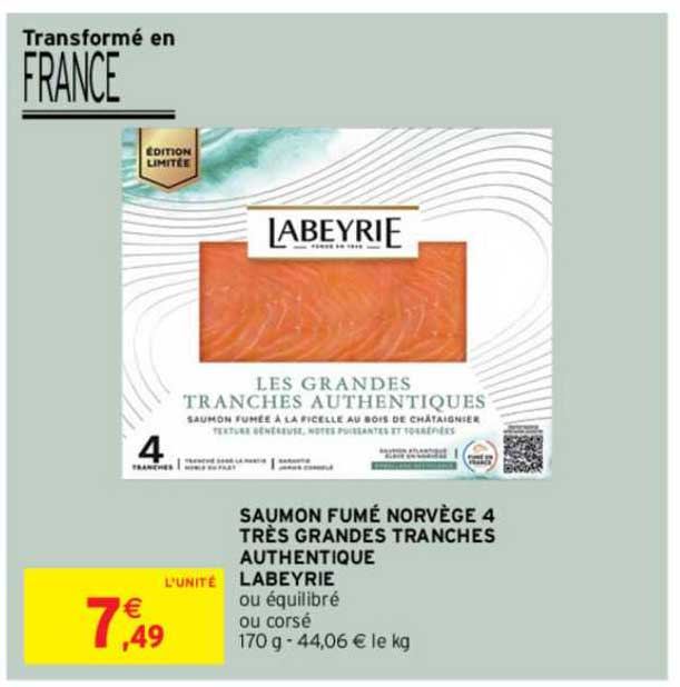 saumon fumé norvège 4 très grandes tranches authentique labeyrie
