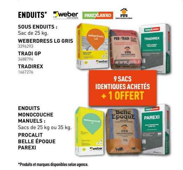 sous enduits : weberdress lg gris, tradi gp, tradirex | enduits monochouche manuels : procalit belle époque parexi