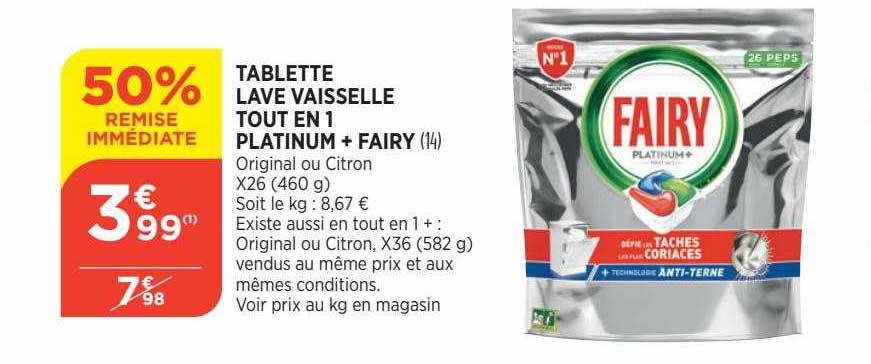 tablette lave vaisselle tout en 1 platinum + fairy