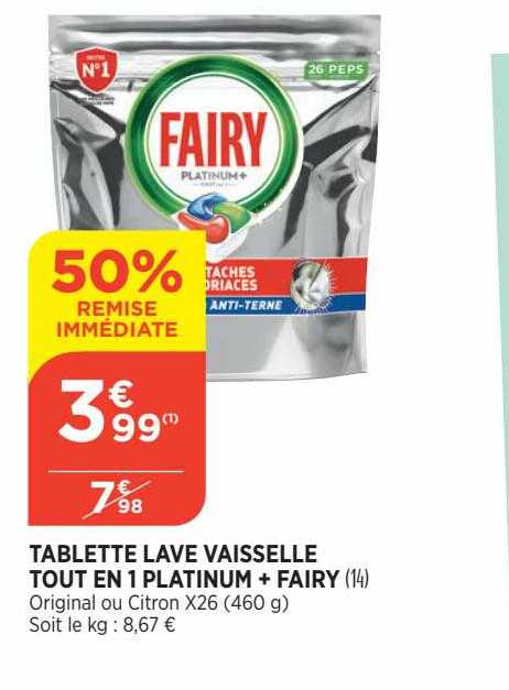 tablette lave vaisselle tout en 1 platinum + fairy