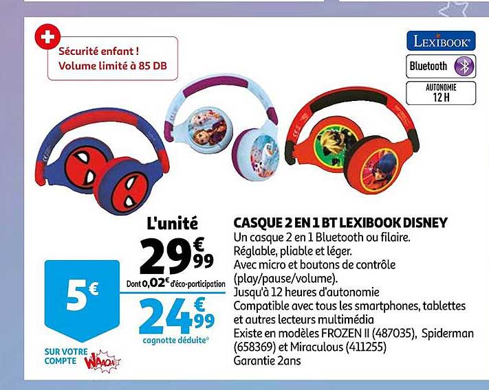casque 2en1 bt lexibook disney