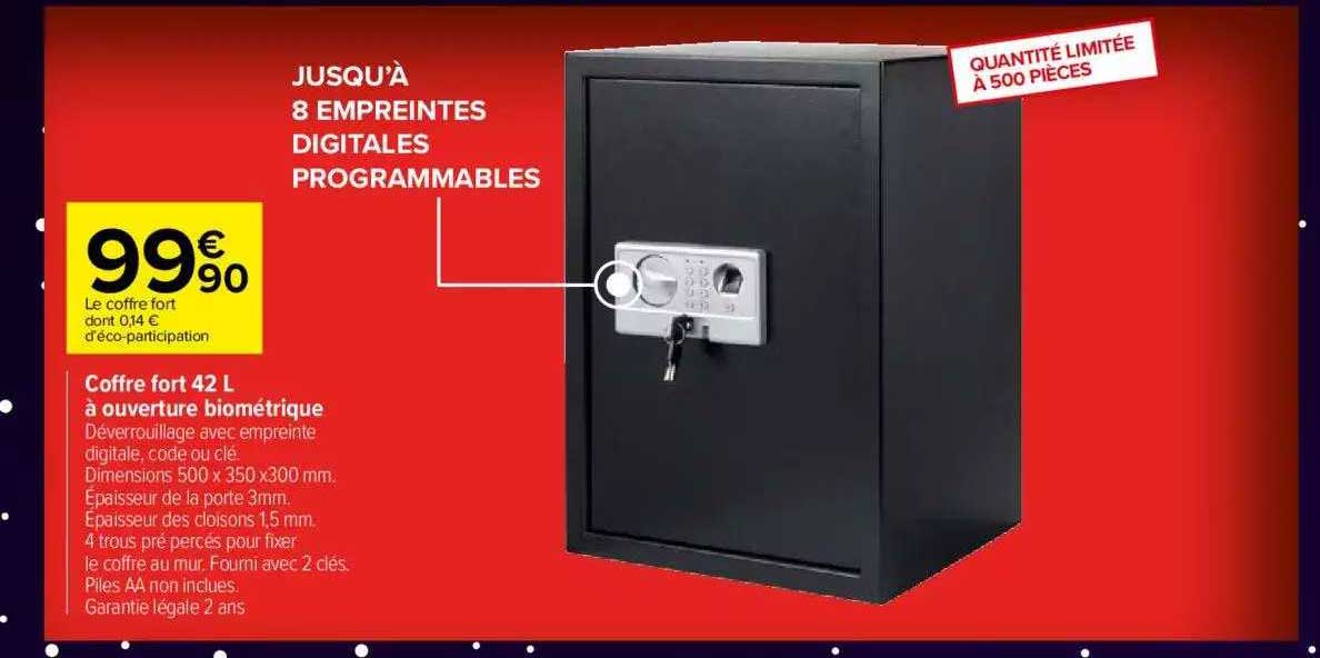 coffret fort 42 l à ouverture biométrique