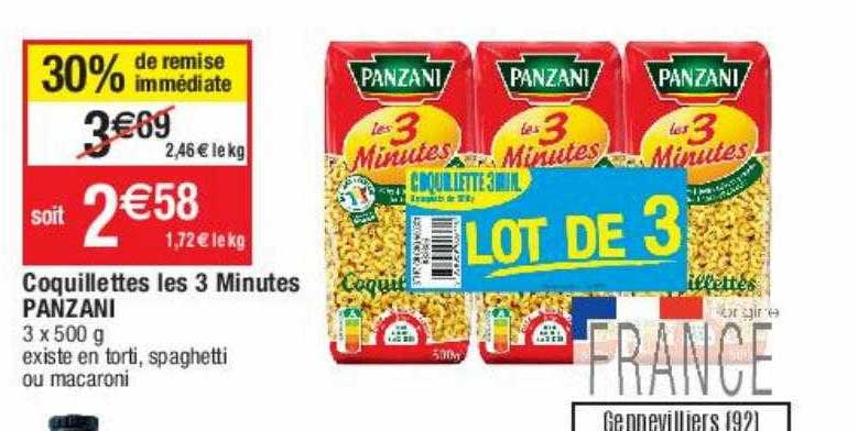 coquillettes les 3 minutes panzani