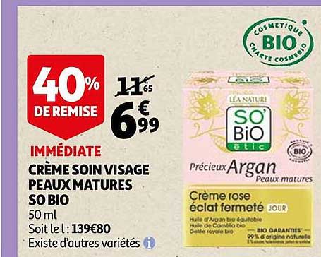 crème soin visage peaux matures so bio