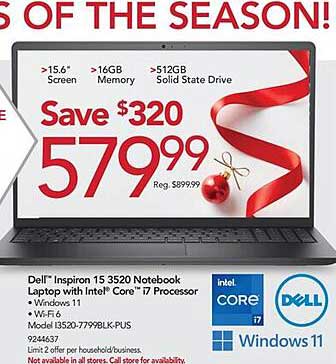 dell inspiron 15 3520 notebook laptop with intel core i7 processor