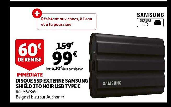 disque ssd externe samsung shield 1to noir usb type c