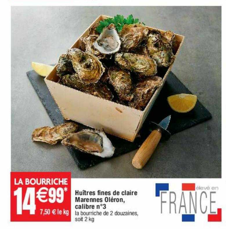 huîtres fines de claire marennes oléron, calibre n° 3