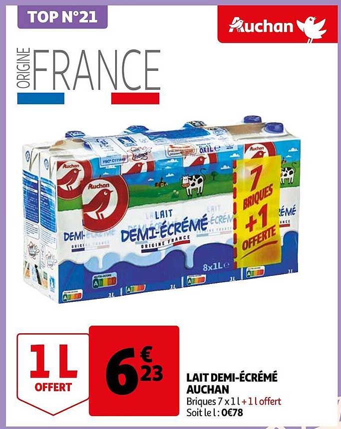 lait demi-écrémé auchan