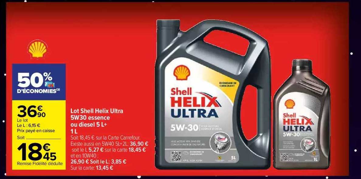 lot shell helix ultra 5w30 essence ou diesel 5 l+ 1l