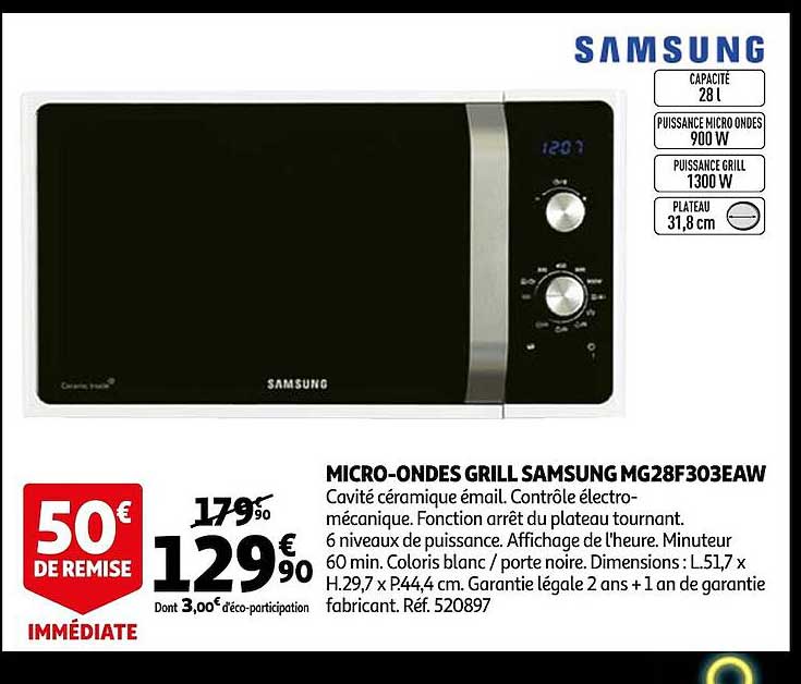 micro-ondes grill samsung mg28f303eaw