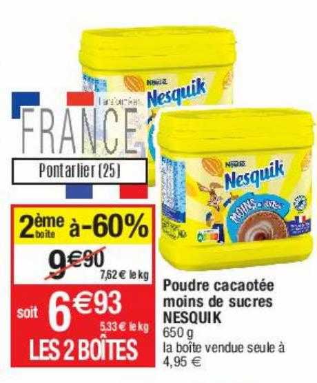 poudre cacaotée moins de sucres nesquik