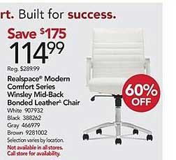 realspace modern comfort series winsley mid-back bonded leather chair