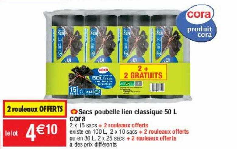 sacs poubelle lien classique 50l cora
