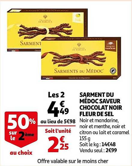sarment du médoc saveur chocolat noir fleur de sel