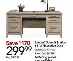 sauder summit station 66"w executive desk