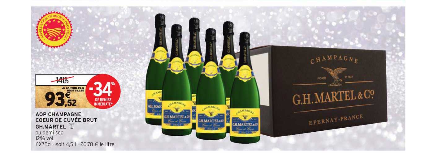 aop champagne cœur de cuvée brut gh. martel -34% de remise immédiate