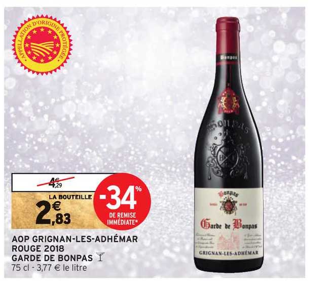 aop grignan les adhémar rouge 2018 garde de bonpas -34% de remise immédiate