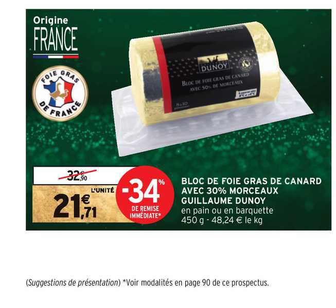 bloc de foie gras de canard avec 30% morceaux guillaume dunoy