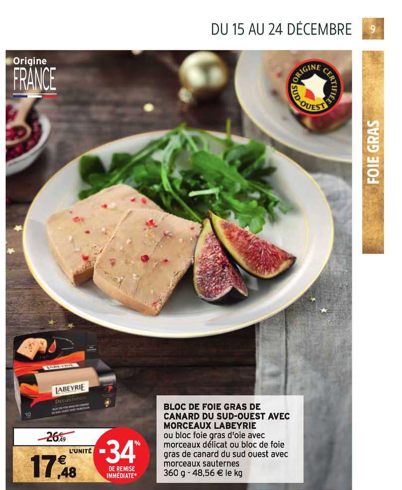 bloc de foie gras de canard du sud-ouest avec morceaux labeyrie