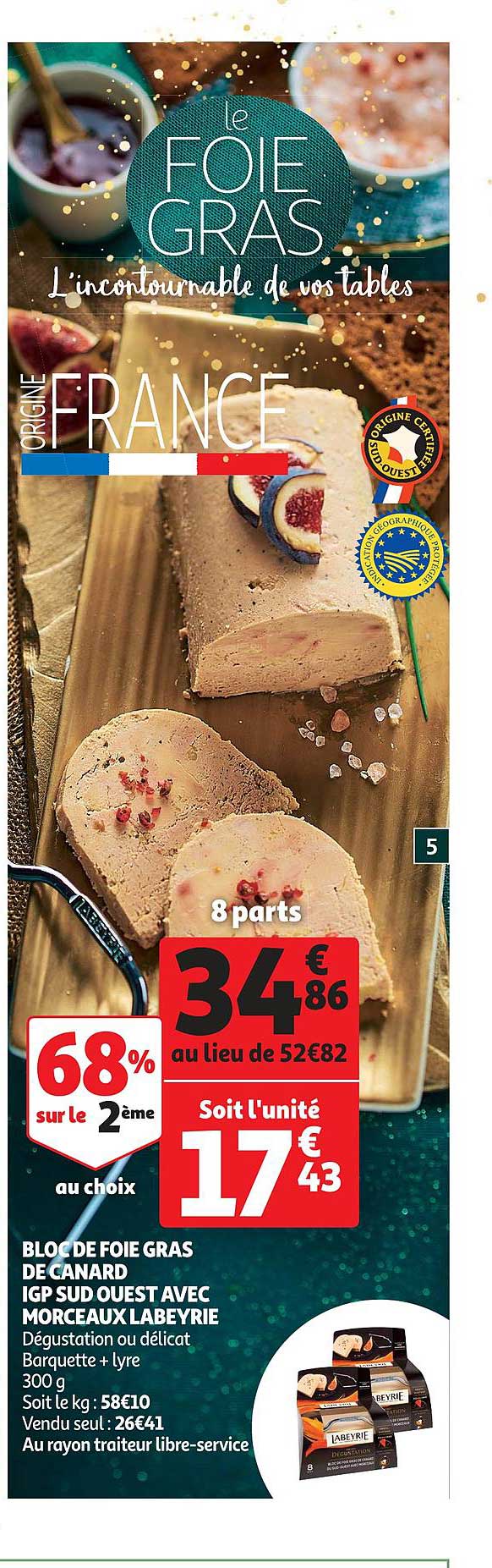 bloc de foie gras de canard igp sud-ouest avec morceaux labeyrie