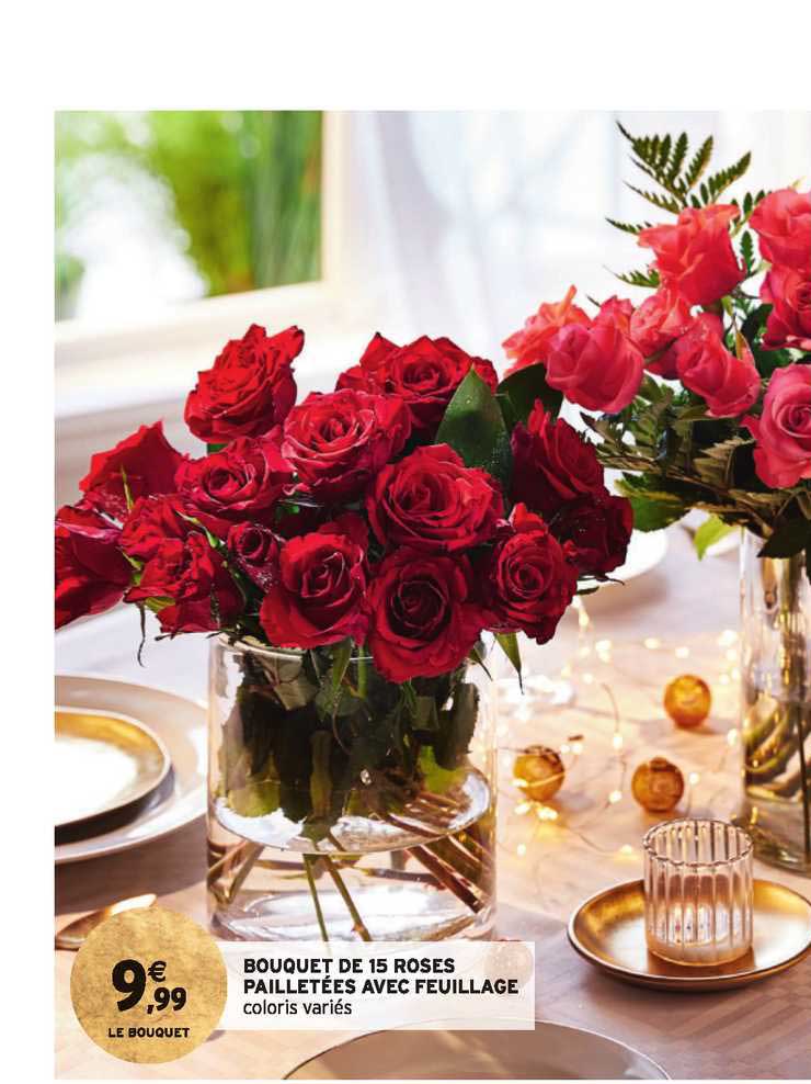 bouquet de 15 roses pailletées avec feuillage