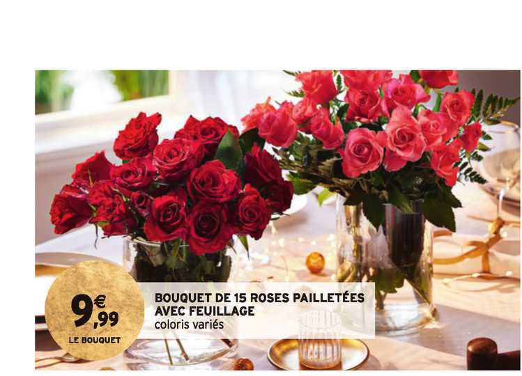 bouquet de 15 roses pailletées avec feuillage