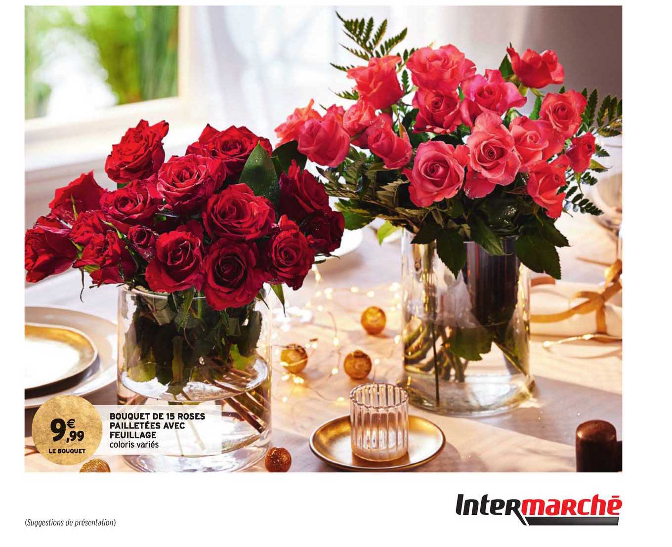 bouquet de 15 roses pailletées avec feuillage