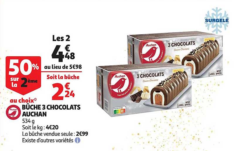 Bûche 3 Chocolats Auchan 50% Sur Le 2ème