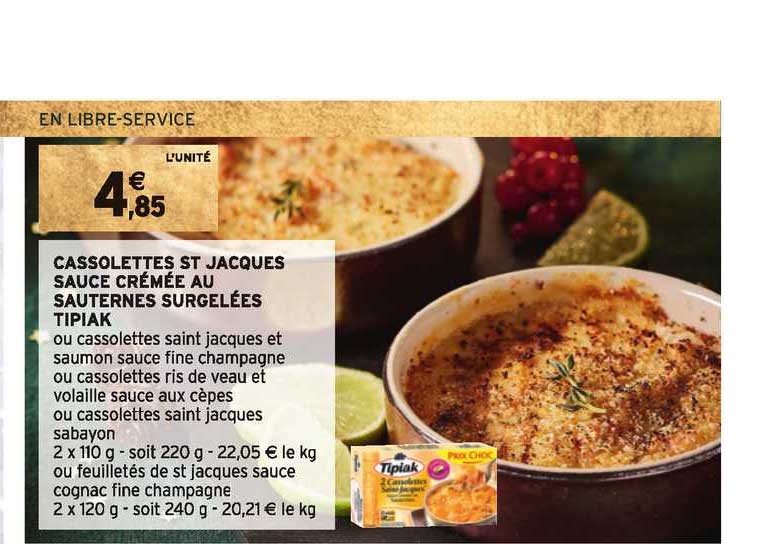 cassolettes st jacques sauce crémée au sauternes surgelées tipiak