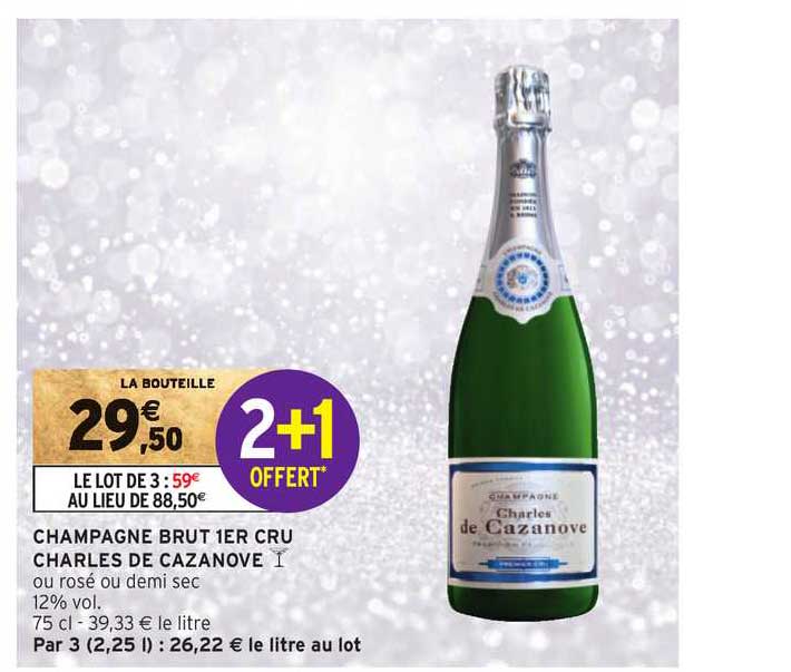 champagne brut 1er cru charles de cazanove 2+1 offert