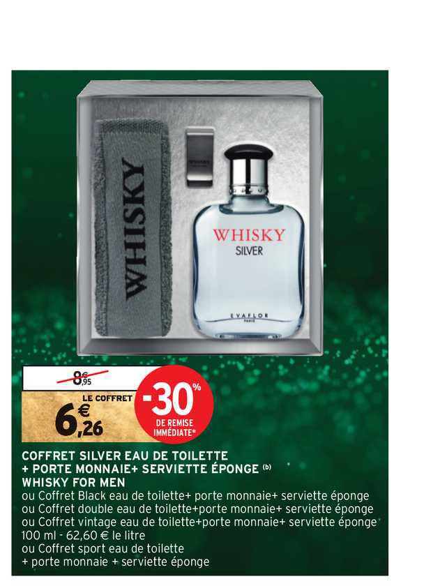 coffret silver eau de toilette + porte monnaie + serviette éponge whisky for men -30% de remise immédiate
