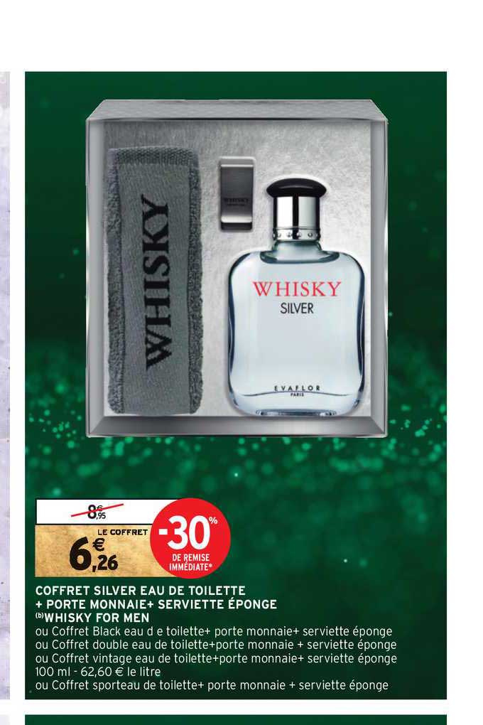 coffret silver eau de toilette + porte monnaie + serviette éponge whisky for men